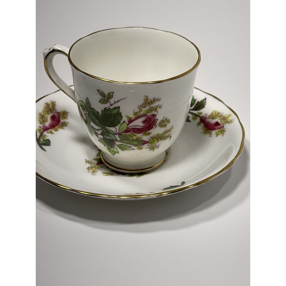 Vintage‎ Royal Chelsea Fine Bone China England Moss Rose Demitasse Teacup Saucer